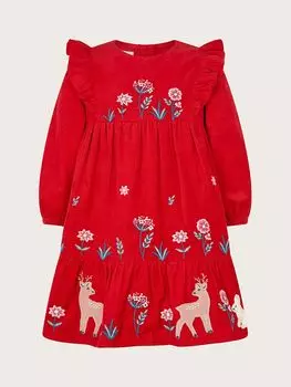 Вельветовое платье с цветочной вышивкой Baby Woodland Monsoon, красный