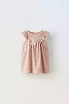 Вельветовое платье с цветочным принтом ZARA, средне-розовый