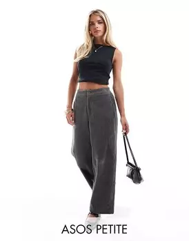 Вельветовые брюки антрацитового цвета с широким кроем ASOS DESIGN Petite