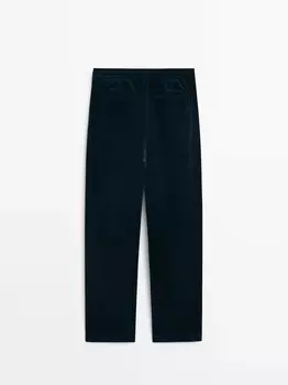 Вельветовые брюки-чиносы с кулиской Massimo Dutti, темно-синий