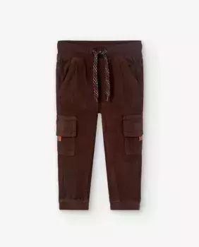 Вельветовые брюки-карго для мальчика с эластичной резинкой на талии Boboli, темно-коричневый