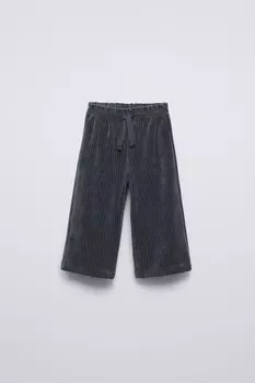 Вельветовые брюки-кюлоты с широким рубчиком ZARA, антрацитово-серый