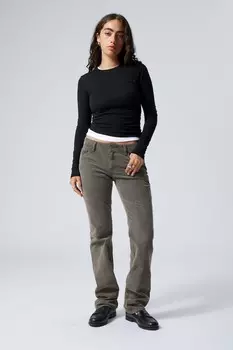 Вельветовые брюки приталенного кроя с заниженной талией Weekday, зеленый