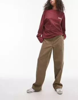 Вельветовые брюки с низкой посадкой цвета кэмел Topshop