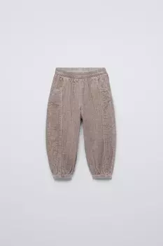 Вельветовые брюки с широкими рубчиками ZARA, коричневый/серо-коричневый