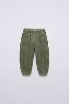 Вельветовые брюки с широкими рубчиками ZARA, зеленый