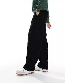 Вельветовые брюки широкого кроя черного цвета Bershka