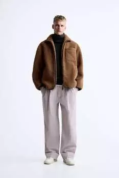 Вельветовые брюки со складками ZARA, лавандовый