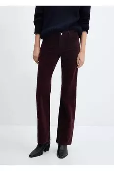 Вельветовые брюки со средней посадкой Mango, бордовый