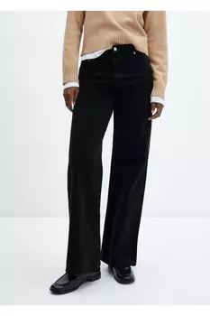 Вельветовые брюки со средней талией Mango, черный