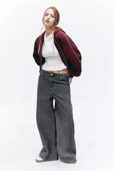 Вельветовые брюки свободного кроя с заниженным поясом Monki, черный