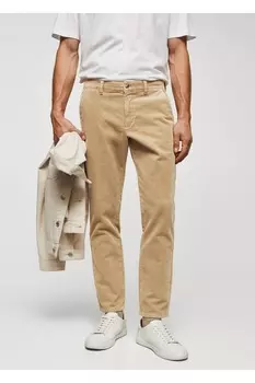 Вельветовые брюки узкого кроя Mango, бежевый