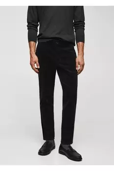 Вельветовые брюки узкого кроя Mango, черный