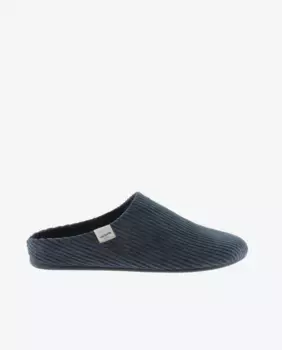 Вельветовые открытые домашние тапочки унисекс со стелькой из овчины Victoria, темно-синий