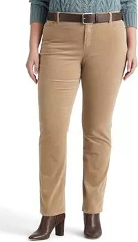 Вельветовые прямые брюки больших размеров со средней посадкой LAUREN Ralph Lauren, цвет Light Truffle