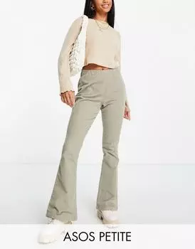 Вельветовые расклешенные брюки серо-зеленого цвета ASOS DESIGN Petite