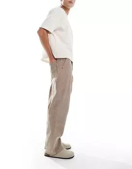 Вельветовые широкие брюки цвета верблюжьей шерсти Bershka