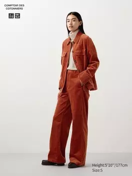 Вельветовые широкие брюки длинные Uniqlo, оранжевый