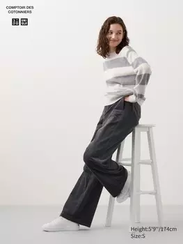 Вельветовые широкие брюки длинные Uniqlo, серый