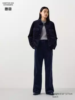 Вельветовые широкие брюки длинные Uniqlo, синий
