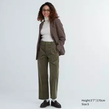 Вельветовые широкие брюки со складками Uniqlo, оливковый