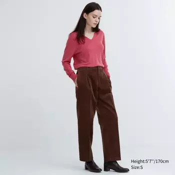 Вельветовые широкие брюки со складками Uniqlo, темно коричневый