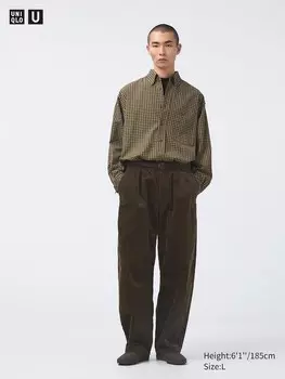 Вельветовые широкие брюки Uniqlo, коричневый