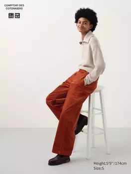 Вельветовые широкие брюки Uniqlo, оранжевый