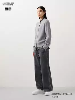 Вельветовые широкие брюки Uniqlo, серый