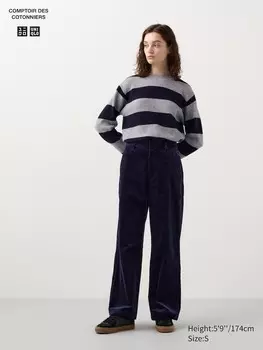 Вельветовые широкие брюки Uniqlo, синий