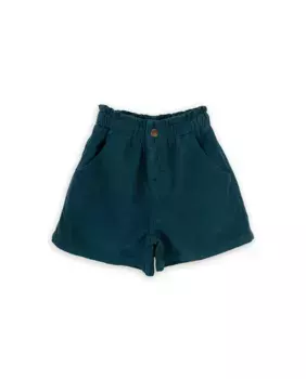 Вельветовые шорты для девочки с резинкой на талии и карманами KNOT, синий