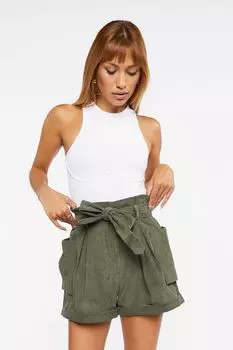 Вельветовые шорты с поясом Forever 21, оливковый