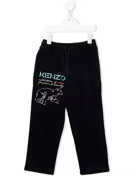 Вельветовые спортивные брюки с вышивкой Kenzo Kids, синий