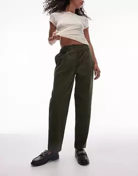 Вельветовые зауженные брюки цвета хаки Topshop