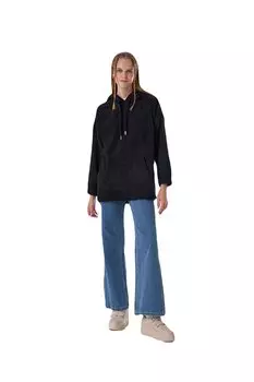 Вельветовый черный бархатный свитшот с капюшоном Mizalle