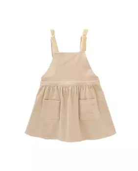 Вельветовый передник для девочки с бархатными бретелями цвета экрю Dadati