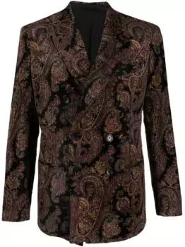 Вельветовый пиджак с принтом пейсли ETRO, черный