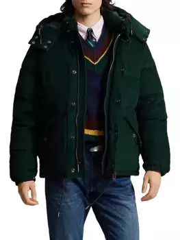 Вельветовый пуховик Polo Ralph Lauren, цвет college green