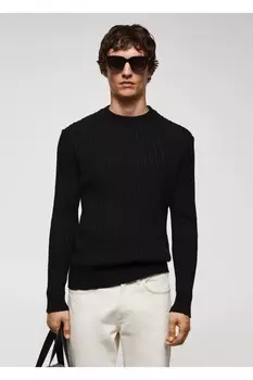 Вельветовый свитер из смесовой шерсти Mango, черный