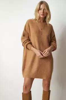 Вельветовый свитер оверсайз с овальным вырезом горловины Happiness Istanbul, коричневый