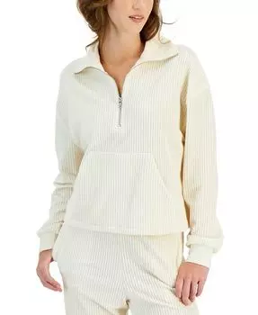 Вельветовый свитшот с молнией до половины Self Esteem, слоновая кость/кремовый