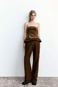 Вельветовый топ без бретелек ZARA, коричневый