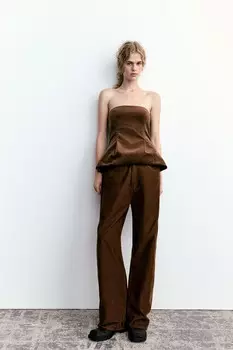 Вельветовый топ без бретелек ZARA, коричневый