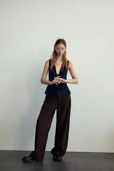 Вельветовый топ ZARA, темно-синий