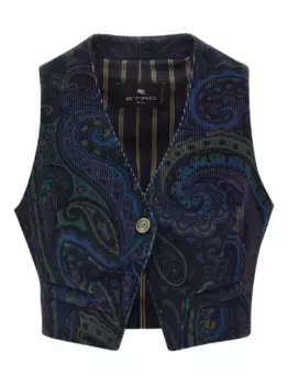 Вельветовый жилет с узором пейсли ETRO, синий