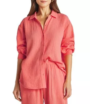 Великолепная марлевая рубашка Adele с заостренным воротником и длинными рукавами на пуговицах спереди Splendid, оранжевый