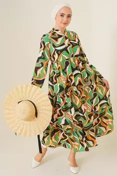 Великолепное Платье С Узором Воротника - Зеленый Bigdart