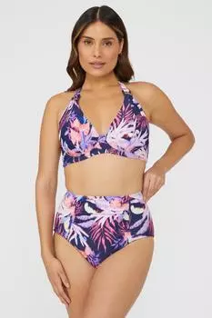 Великолепный бикини-топ на косточках без подкладок Arianna Palm с глубоким вырезом и глубоким вырезом Debenhams, темно-синий