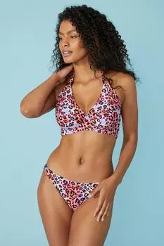 Великолепный яркий бикини-топ без подушечек с глубоким вырезом и изображением животных Debenhams, мультиколор