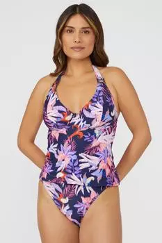 Великолепный топ танкини без подушечек с глубоким вырезом Arianna Palm Debenhams, темно-синий